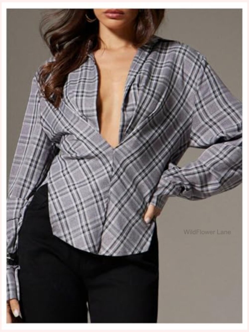 Plaid Button Down Shirt Long Sleeve Blouse Top - Picture 4 of 5